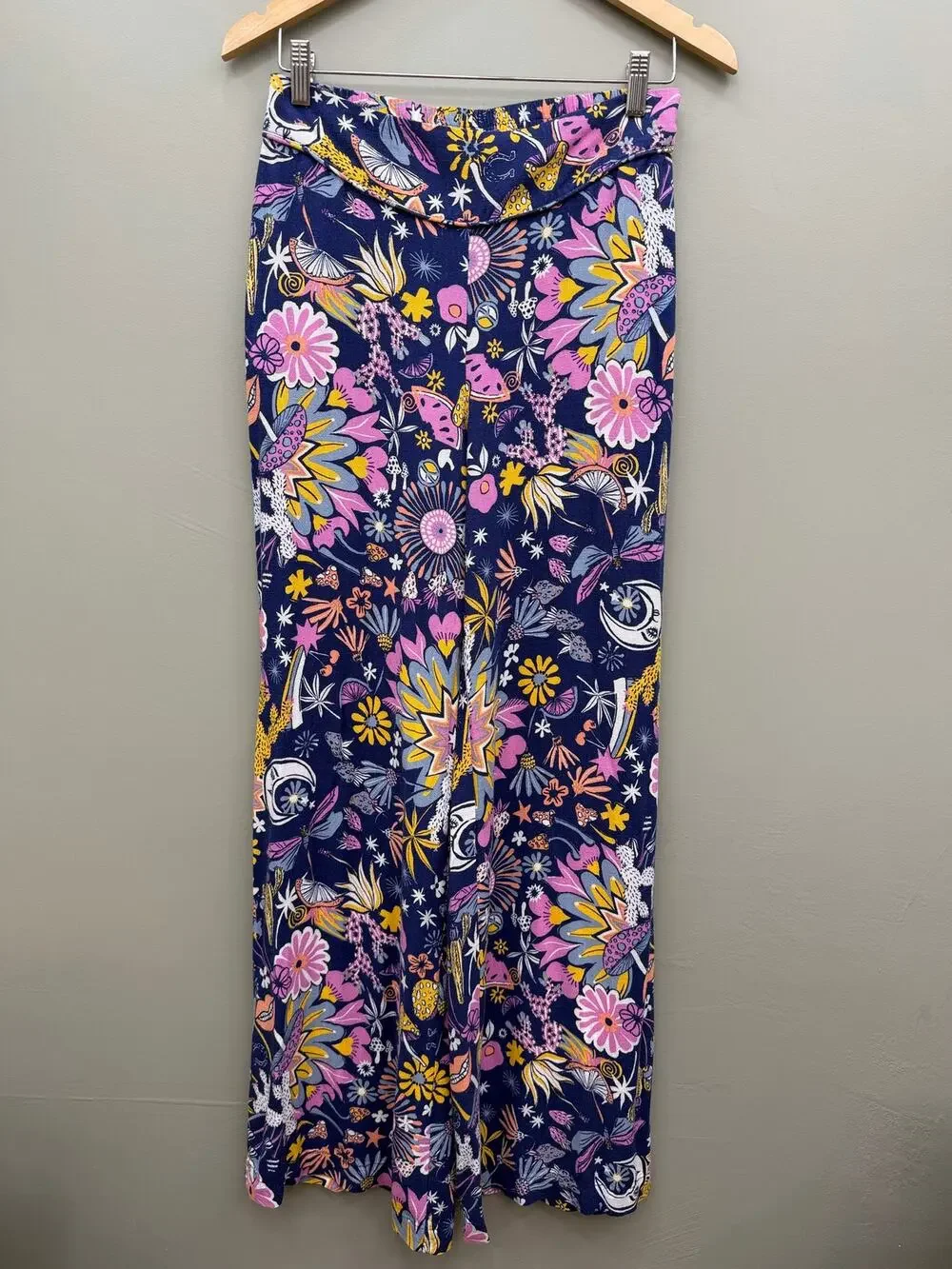 ModCloth Floral Wide Leg Palazzo Pants Women's M Boho Cottagecore Rayon
